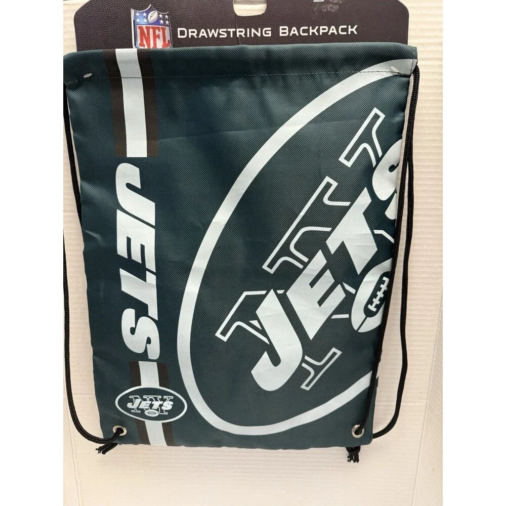New York NY JETS Drawstring Backpack Tote BAG NEW Green & White with Logo New